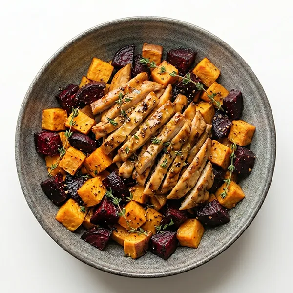Lemon-Thyme Chicken With Beet And Sweet Potato Roast
